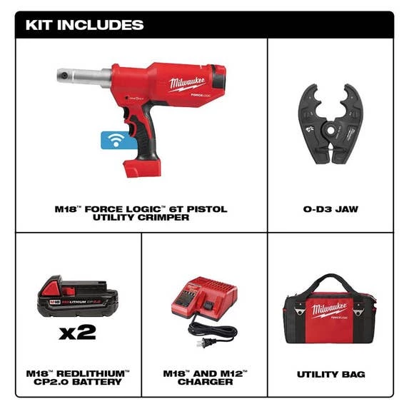 Milwaukee Tools Milwaukee M18 FORCE LOGIC 6T Pistol Utility Crimper O-D3 Kit 2977-22O - Image 3