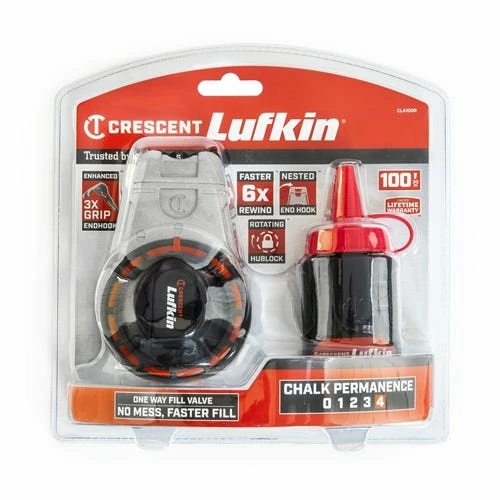 Crescent Tools Lufkin 100' Professional Aluminum Chalk & Reel With Red Chalk CLA100R