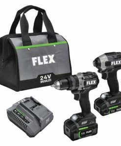 Flex Power Tools Flex 24V 1/2" Hammer Drill Turbo Mode & Impact Driver 2-Tool Combo Kit (2.5Ah/5.0Ah) FXM202-2B