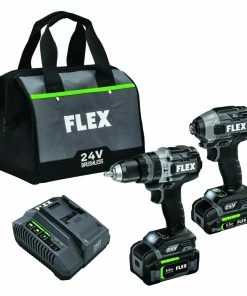 Flex Power Tools FLEX 24V 1/2" Hammer Drill And Impact Driver Combo Kit (3.5Ah/6.0Ah Stacked) FXM202-2G